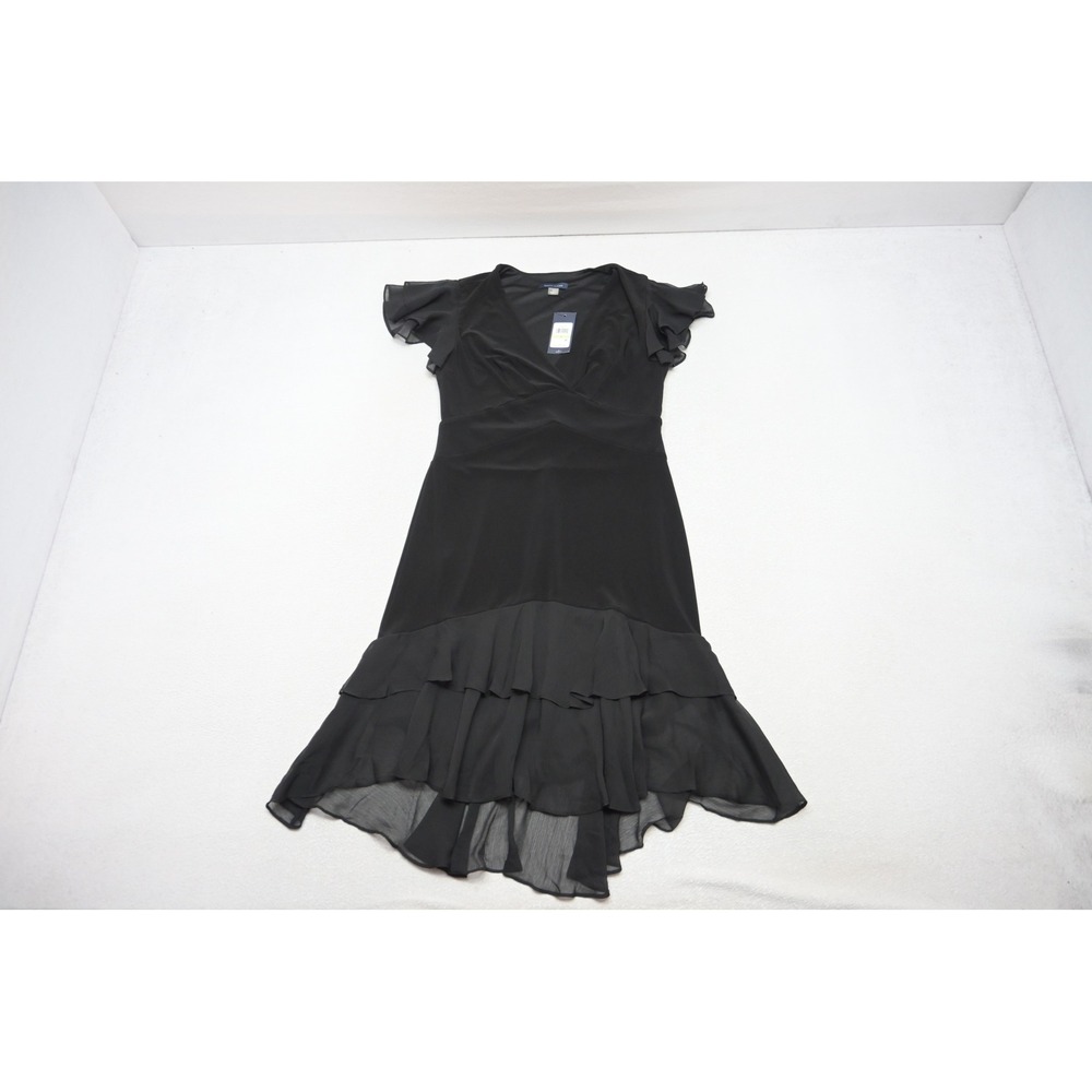 Tommy Hilfiger Dress Women 4 Black Ruffle Flutter Sleeve High Low New With Tags